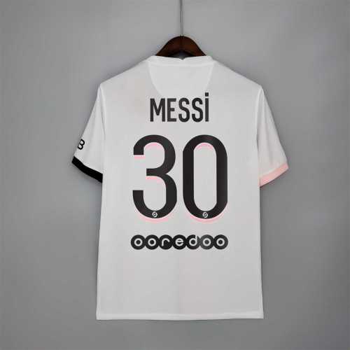 Retro Jersey 2021-2022 PSG MESSI 30 Away White Soccer Jersey Vintage Paris Football Shirt
