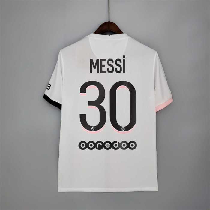 Retro Jersey 2021-2022 PSG MESSI 30 Away White Soccer Jersey Vintage Paris Football Shirt
