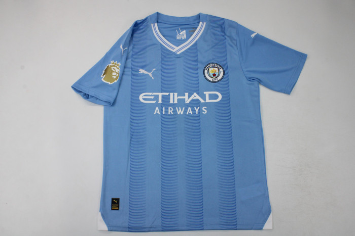 with Golden EPL Patch Fans Version 2023-2024 Manchester City Home Soccer Jersey S,M,L,XL,2XL,3XL,4XL