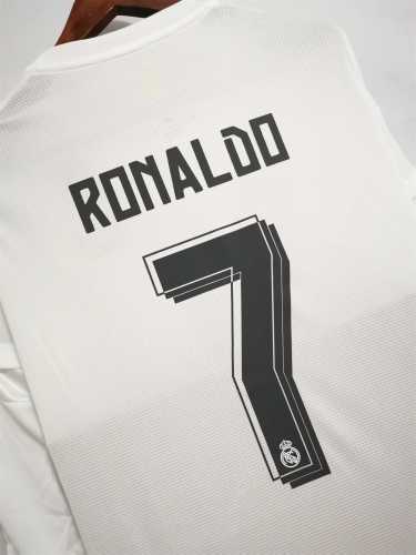 with Front Lettering+UCL Patch Long Sleeve Retro Jersey 2015-2016 Real Madrid RONALDO 7 Home UCL Final Soccer Jersey