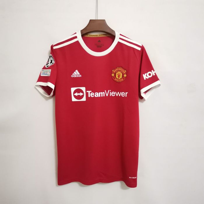 with UCL Patch Retro Jersey Fans Version 2021-2022 Manchester United Home Soccer Jersey