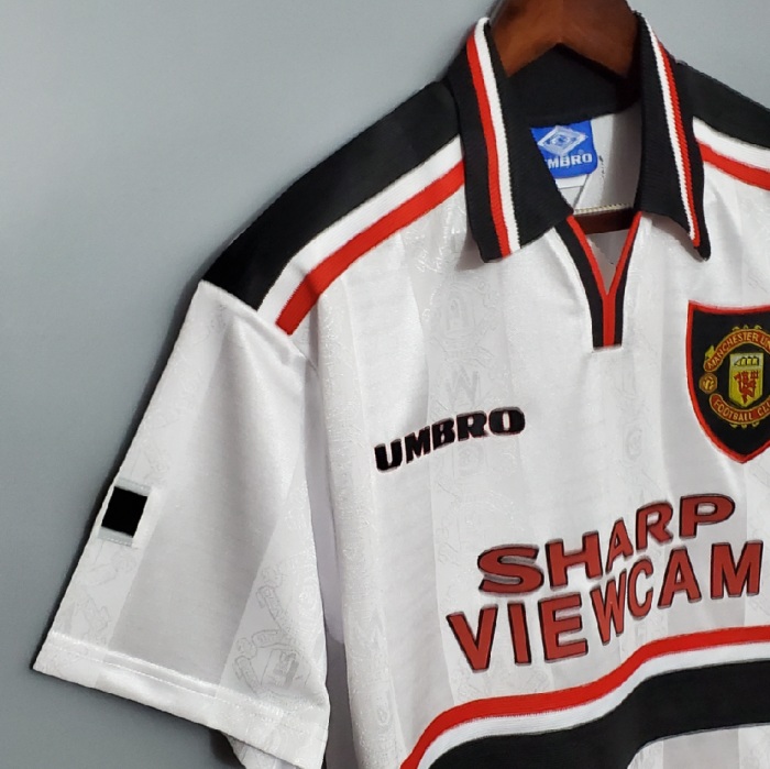 Retro Jersey 1998-1999 Manchester United Away Soccer Jersey White Man Utd Football Shirt