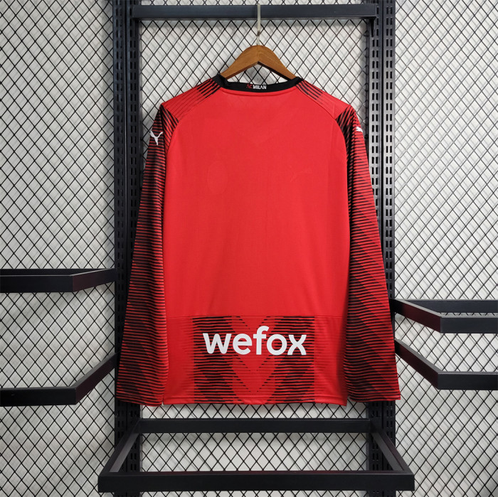 Long Sleeve Fan Version 2023-2024 AC Milan Home Soccer Jersey