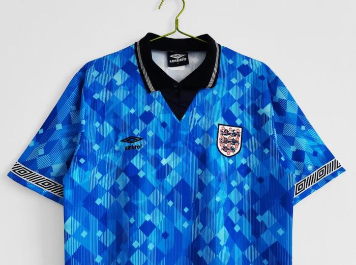 Retro Jersey 1990 England Third Away Blue Soccer Jersey Vintage Football Shirt