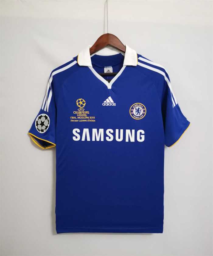 with Front Lettering+UCL Patch Retro Jersey 2008-2009 Chelsea Champions League Home Blue Soccer Jersey