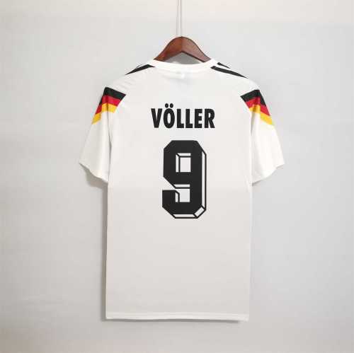 Retro Jersey 1990 Germany VOLLER 9  Home White Vintage Soccer Jersey