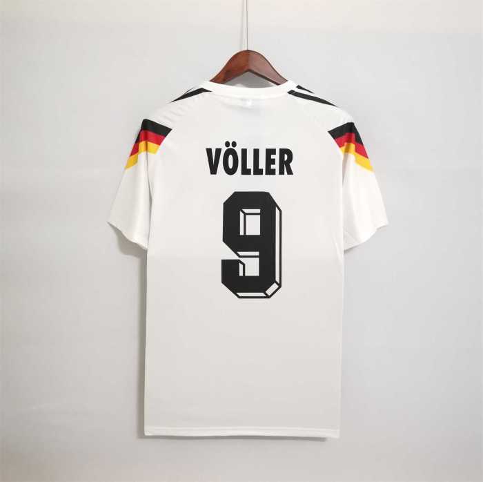 Retro Jersey 1990 Germany VOLLER 9  Home White Vintage Soccer Jersey
