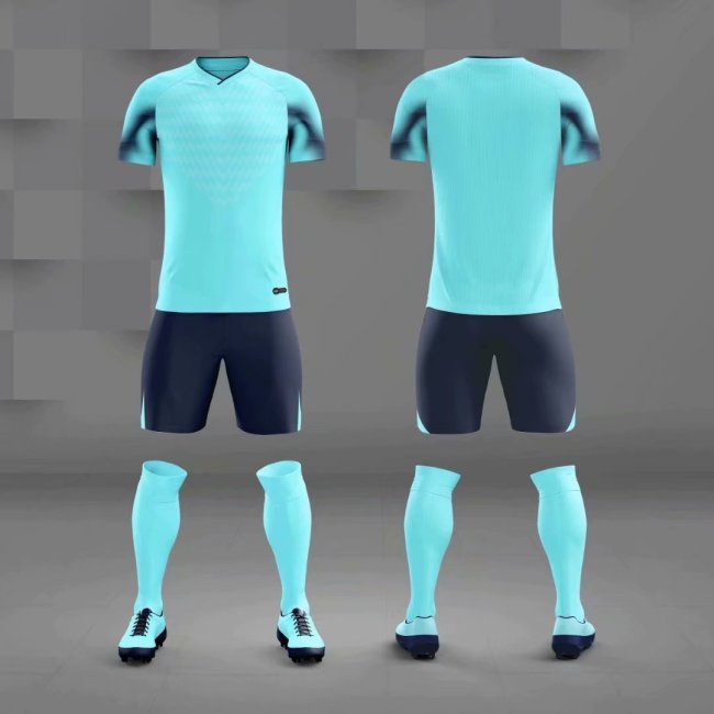M8608 Light Lake Blue Tracking Suit Adult Uniform Soccer Jersey Shorts