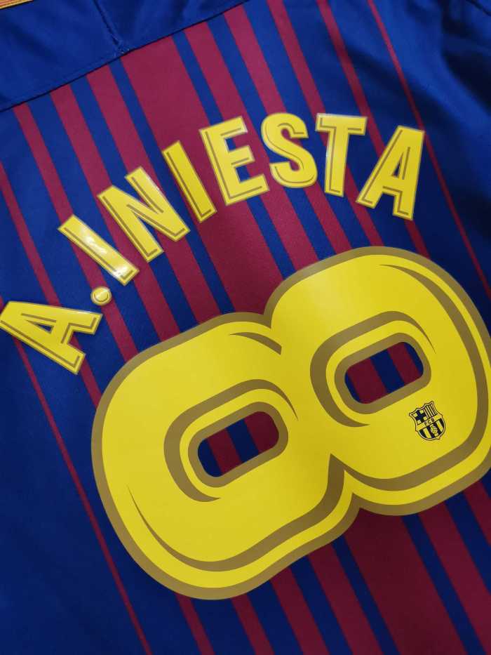 with Front Lettering+LFP Patch Retro Jersey 2017-2018 Barcelona 8 A.INIESTA Home Soccer Jersey
