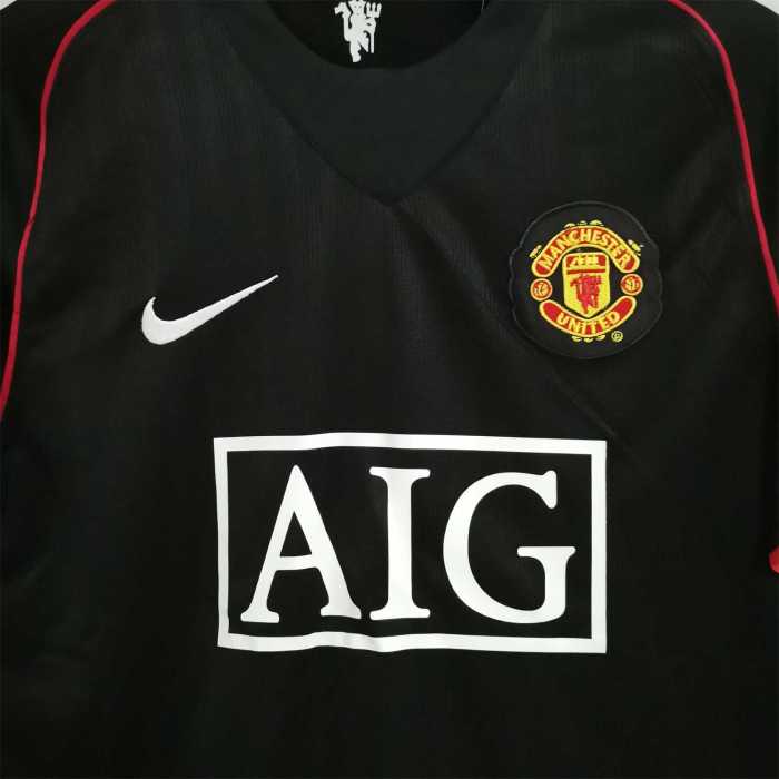 with Golden EPL Patch Retro Jersey 2007-2008 Manchester United Away Black Soccer Jersey