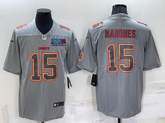 Chiefs 15 Patrick Mahomes Gray 2023 Super Bowl LVII Atmosphere Fashion Vapor Limited Jersey