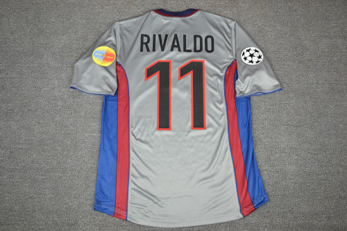 with UCL Patch Retro Jersey 1999-2000 Barcelona Centennial Away 11 RIVALDO Soccer Jersey Vintage Football Shirt