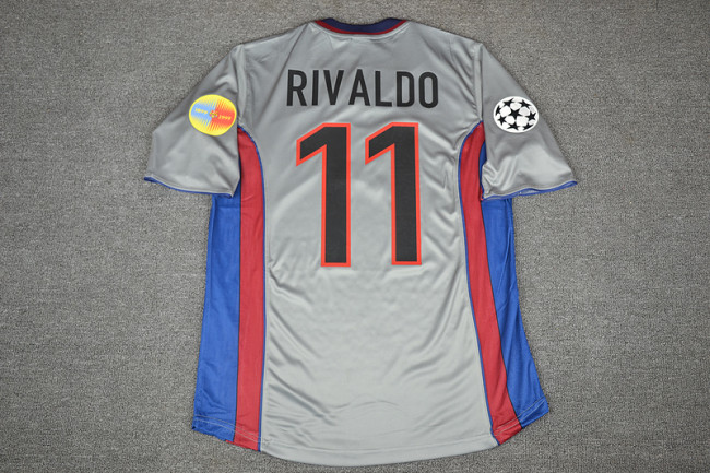 with UCL Patch Retro Jersey 1999-2000 Barcelona Centennial Away 11 RIVALDO Soccer Jersey Vintage Football Shirt