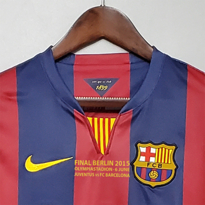 with Front Lettering+UCL Patch Retro Jersey 2014-2015 Barcelona Home Soccer Jersey