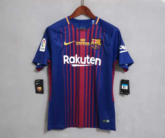 with Front Lettering+LFP Patch Retro Jersey 2017-2018 Barcelona 8 A.INIESTA Home Soccer Jersey