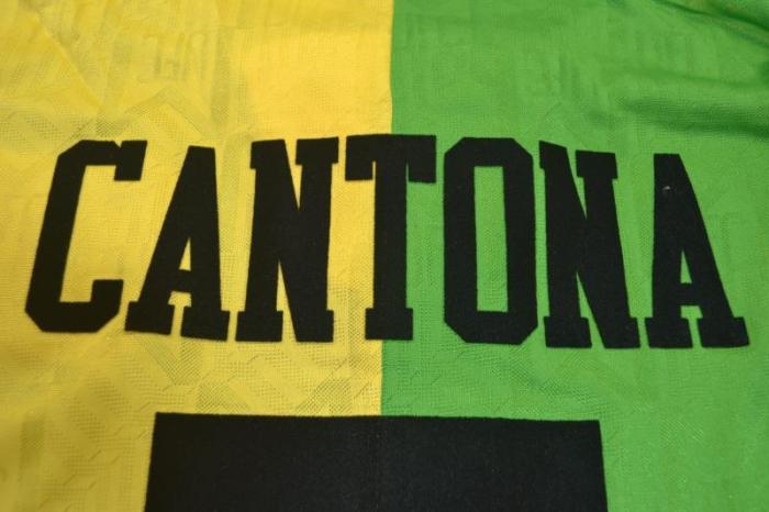 with EPL Patch Retro Jersey 1992-1994 Manchester United CANTONA 7 Away Yellow/Green Soccer Jersey
