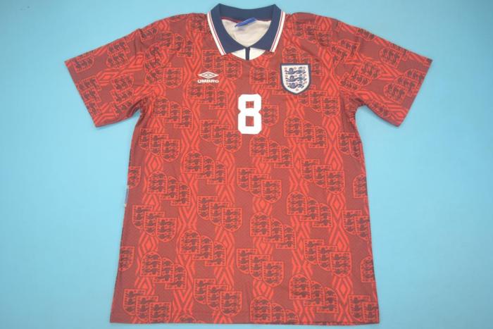 Retro Jersey 1994 England GASCOIGNE 8 Away Red Vintage Soccer Jersey