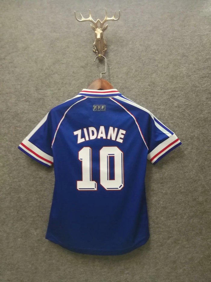 Retro Youth Uniform 1998 France 10 ZIDANE Home Soccer Jersey Shorts