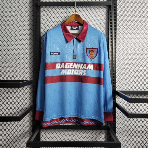 Long Sleeve Retro Jersey 1995-1997 West Ham United Away Blue Soccer Jersey