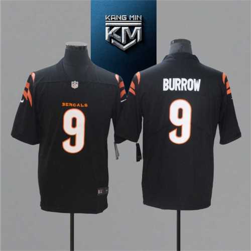2021 Bengals 9 BURROW Black NFL Jersey S-XXL White Font