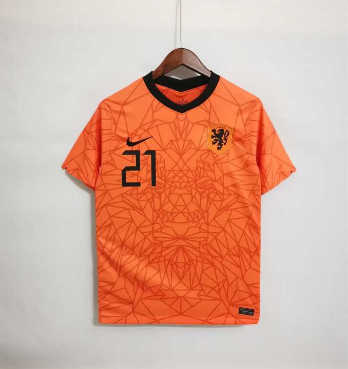 Retro Jersey 2020 Netherlands F.DE JONG 21 Home Soccer Jersey