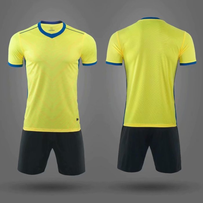 M8610  Fluorescent Yellow Tracking Suit Adult Uniform Soccer Jersey Shorts