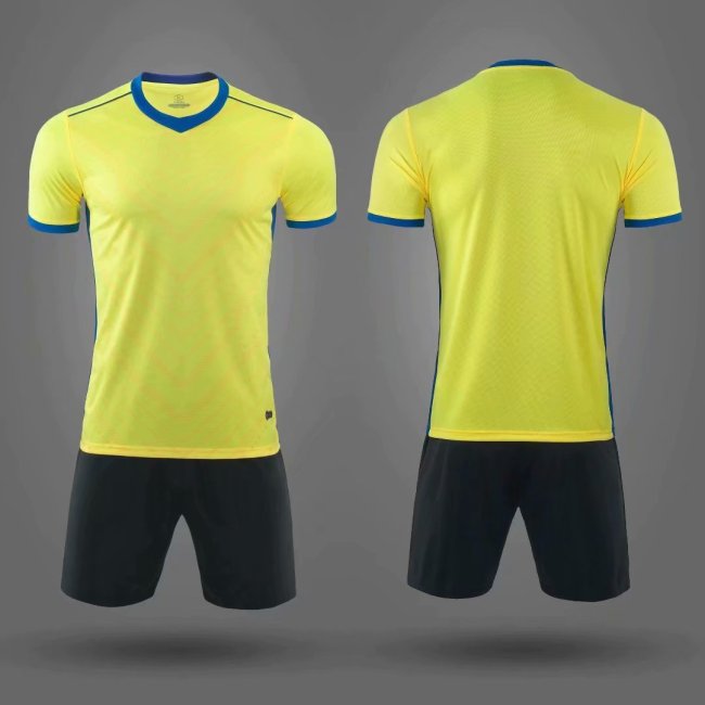 M8610 Fluorescent Yellow Tracking Suit Adult Uniform Soccer Jersey Shorts