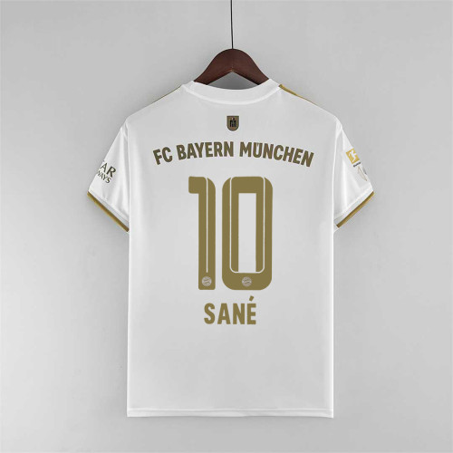 with Front Patch+Bundesliga Patch Retro Jersey 2022-2023 Bayern Munich SANE 10 Away White Soccer Jersey