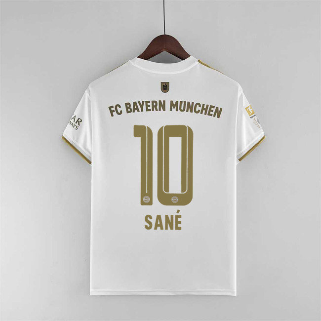 with Front Patch+Bundesliga Patch Retro Jersey 2022-2023 Bayern Munich SANE 10 Away White Soccer Jersey