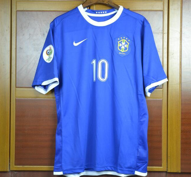 with Euro 2006 Patch Retro Jersey Brazil 2006 RONALDINHO 10 Away Blue Soccer Jersey Vintage Brasil Camisetas de Futbol