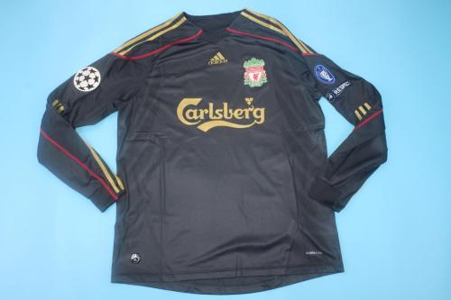 with Retro UCL Patch Retro Jersey Long Sleeve 2009-2010 Liverpool GERRARD 8 Black Soccer Jersey
