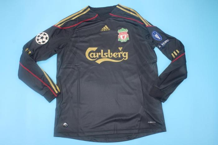 with Retro UCL Patch Retro Jersey Long Sleeve 2009-2010 Liverpool GERRARD 8 Black Soccer Jersey