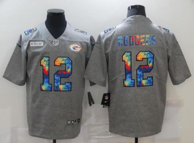 Green Bay Packers 12 RODGERS Grey Vapor Untouchable Rainbow Limited Jersey