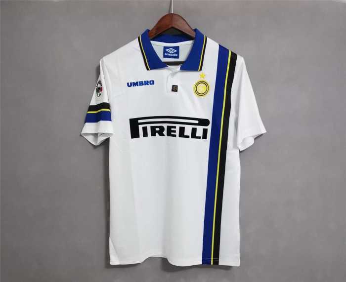 with Serie A Patch Retro Jersey 1997-1998 Inter Milan RECOBA 20 Away White Soccer Jersey