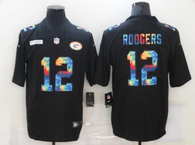 Green Bay Packers 12 RODGERS Black Vapor Untouchable Rainbow Limited Jersey