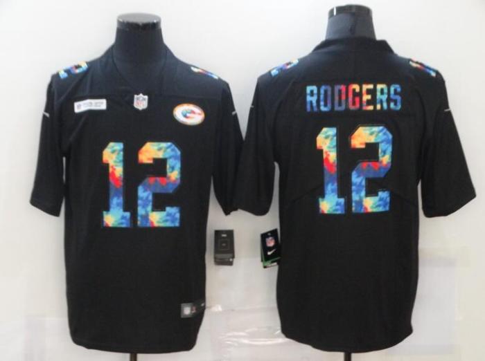 Green Bay Packers 12 RODGERS Black Vapor Untouchable Rainbow Limited Jersey