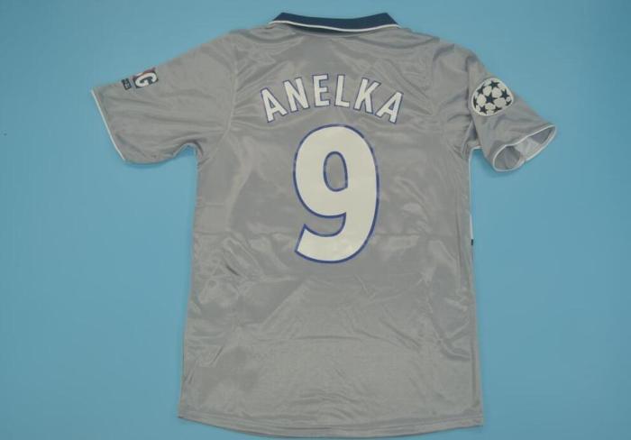 with UCL Patch Retro Jersey 2000 PSG 9 ANELKA Away Grey Soccer Jersey