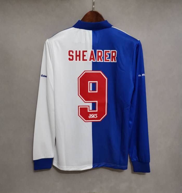 Long Sleeve Retro Jersey 1995-1996 Blackburn Rovers 9 SHEARER Home Soccer Jersey