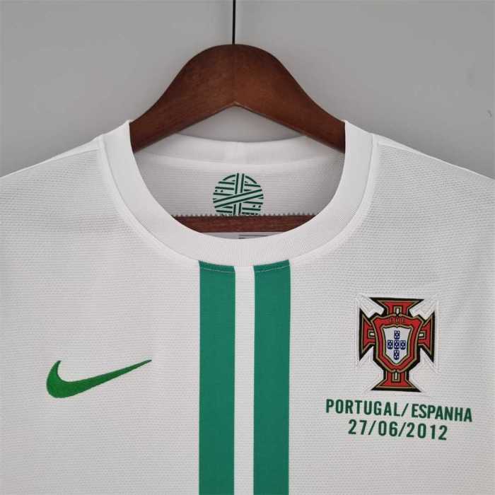 with Front Lettering Retro Jersey Long Sleeve 2012 Portugal Away White Soccer Jersey