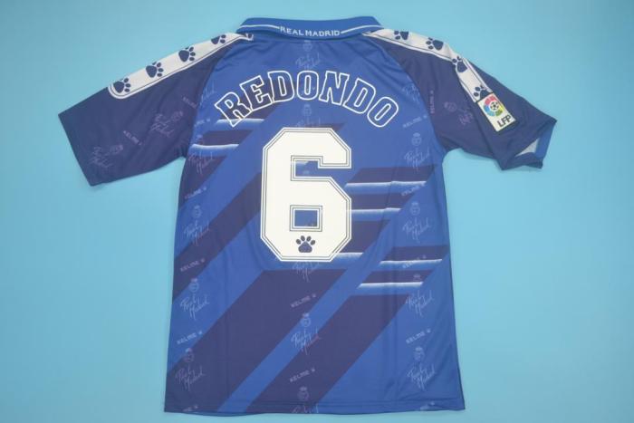 with LFP Patch Retro Jersey 1994-1996 Real Madrid 6 REDONDO Away Blue Soccer Jersey