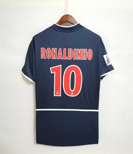 with Patch Retro Jersey 2002-2003 PSG RONALDINHO 10 Home Soccer Jersey Vintage Paris Football Shirt