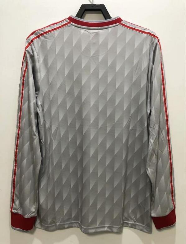 Retro Jersey Long Sleeves 1989-1991 Liverpool Away Grey Soccer Jersey