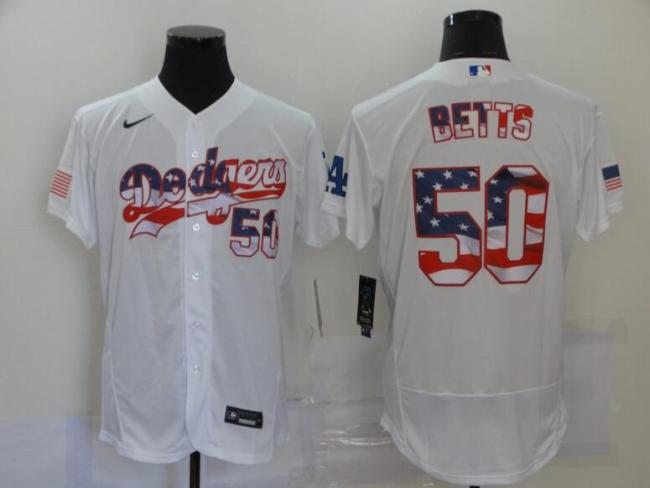 Los Angeles Dodgers 50 BETTS White USA Flag Flexbase Jersey