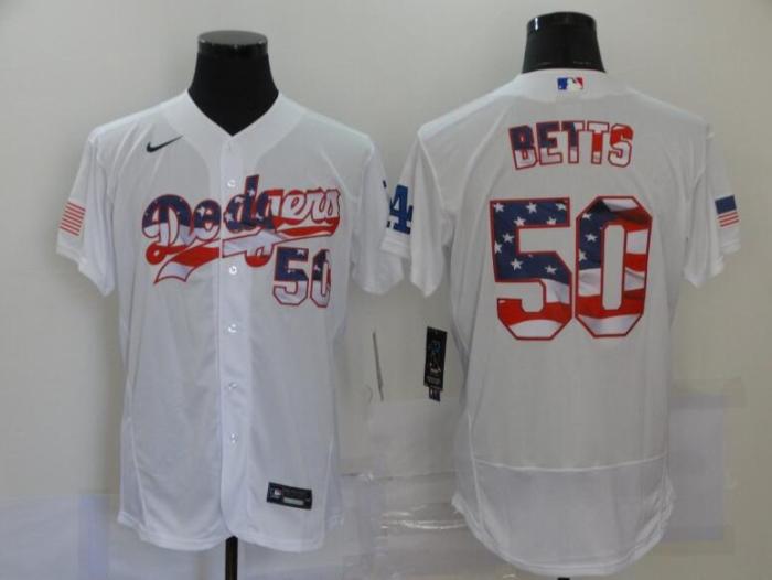 Los Angeles Dodgers 50 BETTS White USA Flag Flexbase Jersey