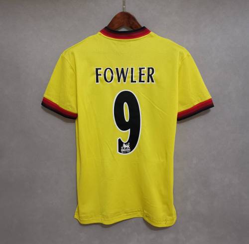 Retro Jersey 1997-1999 Liverpool 9 FOWLER Away Yellow Soccer Jersey