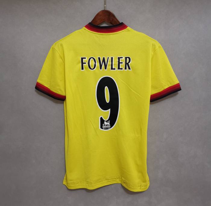 Retro Jersey 1997-1999 Liverpool 9 FOWLER Away Yellow Soccer Jersey
