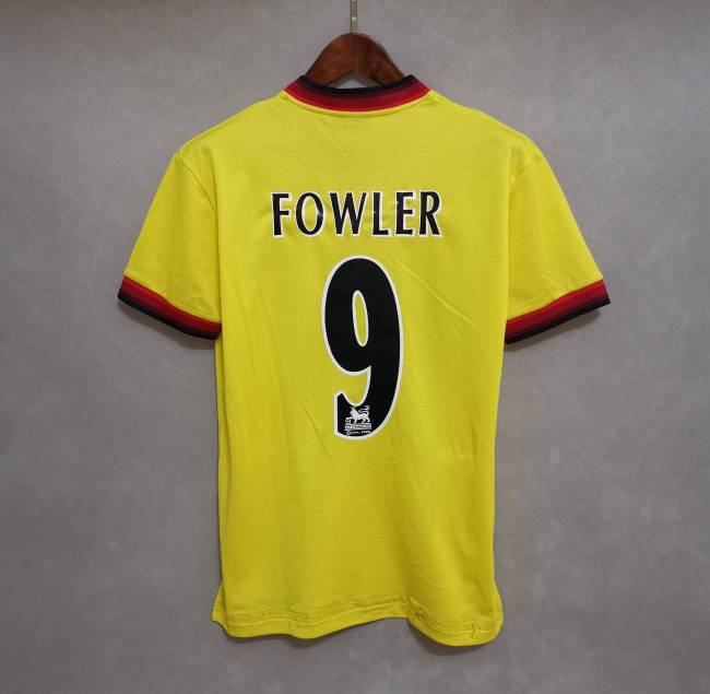 Retro Jersey 1997-1999 Liverpool 9 FOWLER Away Yellow Soccer Jersey