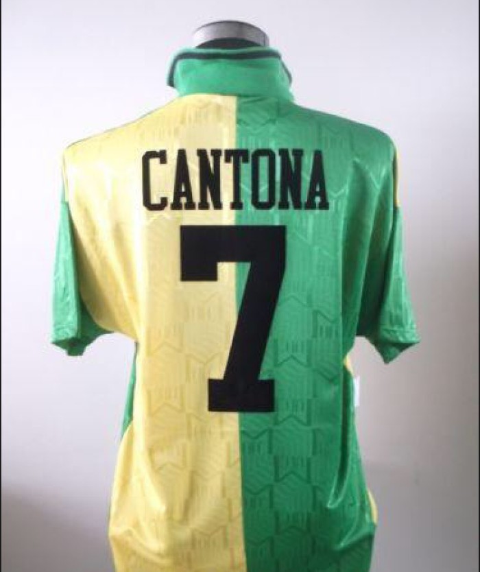 Retro Jersey 1992-1994 Manchester United 7 CANTONA Away Green/Yellow Soccer Jersey Vintage Football Shirt