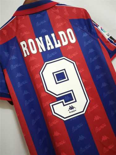 with LFP Patch Retro Jersey 1996-1997 Barcelona 9 RONALDO Home Soccer Jersey Vintage Football Shirt