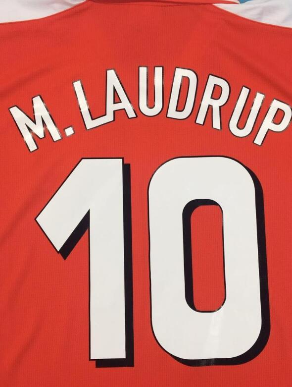with Front Lettering Retro Jersey 1998 Denmark 10 M.LAUDRUP Home Soccer Jersey